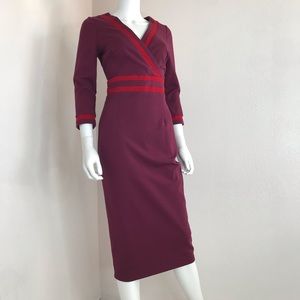 Boden 6 3/4 sleeve fitted pencil plum red dress